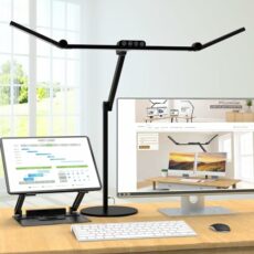 WIAONE Micomlan Architect Desk Lamp with Atmosphere Lighting, Adjustable Led Desk Light for Home Office with Base, 24W Bright Auto Dimming Table Light with Rotatable Swing Arm for Workbench Computer