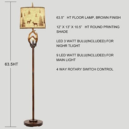 WIAONE Scenekoy Rustic Farmhouse Antlers Floor Lamp with Nightlight Brown Finish Round Shade Lamps for Living Room Bedroom Office Study House 3 WIAONE Scenekoy Rustic Farmhouse Antlers Floor Lamp with Nightlight Brown Finish Round Shade Lamps for Living Room Bedroom Office Study House - Image 3