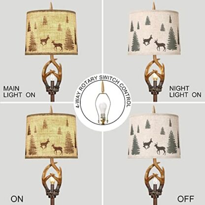 WIAONE Scenekoy Rustic Farmhouse Antlers Floor Lamp with Nightlight Brown Finish Round Shade Lamps for Living Room Bedroom Office Study House 4 WIAONE Scenekoy Rustic Farmhouse Antlers Floor Lamp with Nightlight Brown Finish Round Shade Lamps for Living Room Bedroom Office Study House - Image 4