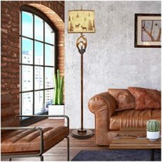 WIAONE Scenekoy Rustic Farmhouse Antlers Floor Lamp with Nightlight Brown Finish Round Shade Lamps for Living Room Bedroom Office Study House