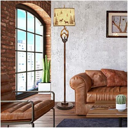 WIAONE Scenekoy Rustic Farmhouse Antlers Floor Lamp with Nightlight Brown Finish Round Shade Lamps for Living Room Bedroom Office Study House 2 WIAONE Scenekoy Rustic Farmhouse Antlers Floor Lamp with Nightlight Brown Finish Round Shade Lamps for Living Room Bedroom Office Study House - Image 2