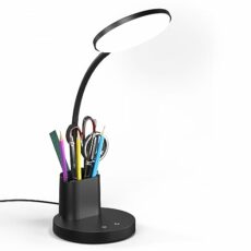 WIAONE Vicsoon Desk Lamp, LED Desk Lamp for Home Office, Touch Table Lamp with 3 Color Modes 360° Adjustable Arm, Dimmable Desk Light with Pen Phone Holder, Black