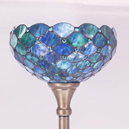 WIAONE ZJART Tiffany Floor Lamp Torches Stained Glass Lamp 12X12X67 Inch Antique Standing Corner Light (Sea Blue Pearl) - Image 3