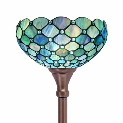 WIAONE ZJART Tiffany Floor Lamp Torches Stained Glass Lamp 12X12X67 Inch Antique Standing Corner Light (Sea Blue Pearl) - Image 2