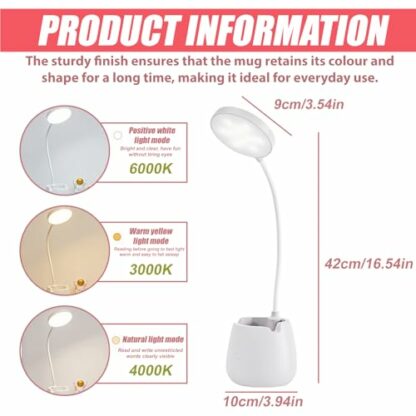WIYETY Children's LED Desk Lamp, Dimmable Table Lamp, USB Bedside Lamp with 3 Colour Temperatures, Bedside Lamp Children with Touch Sensor and Flexible Arm with Mobile Phone Holder, Night Light, White 3 WIYETY Children's LED Desk Lamp, Dimmable Table Lamp, USB Bedside Lamp with 3 Colour Temperatures, Bedside Lamp Children with Touch Sensor and Flexible Arm with Mobile Phone Holder, Night Light, White - Image 3