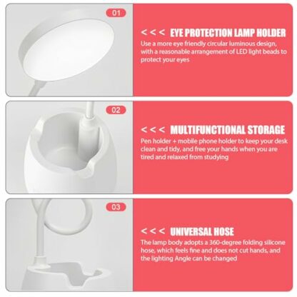 WIYETY Children's LED Desk Lamp, Dimmable Table Lamp, USB Bedside Lamp with 3 Colour Temperatures, Bedside Lamp Children with Touch Sensor and Flexible Arm with Mobile Phone Holder, Night Light, White 4 WIYETY Children's LED Desk Lamp, Dimmable Table Lamp, USB Bedside Lamp with 3 Colour Temperatures, Bedside Lamp Children with Touch Sensor and Flexible Arm with Mobile Phone Holder, Night Light, White - Image 4