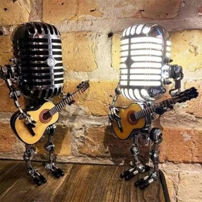 Wbietu Mic Rockbot, Vueeze Mic Rockbot, Sherum Mic Rockbot, Vintage Microphone Robot Desk Lamp, Metal Microphone Robot Lamp with Mini Guitar,Holding Guitare Vintage Night Light 4 Wbietu Mic Rockbot, Vueeze Mic Rockbot, Sherum Mic Rockbot, Vintage Microphone Robot Desk Lamp, Metal Microphone Robot Lamp with Mini Guitar,Holding Guitare Vintage Night Light - Image 4