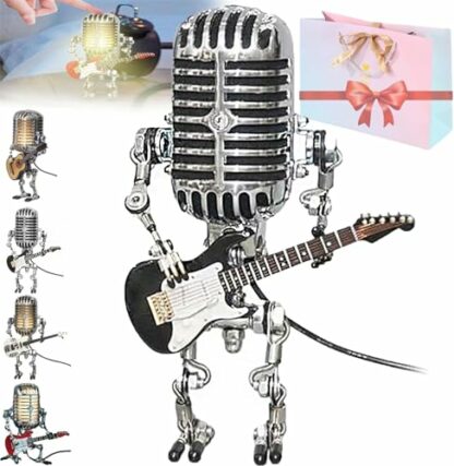 Wbietu Mic Rockbot, Vueeze Mic Rockbot, Sherum Mic Rockbot, Vintage Microphone Robot Desk Lamp, Metal Microphone Robot Lamp with Mini Guitar,Holding Guitare Vintage Night Light 2 Wbietu Mic Rockbot, Vueeze Mic Rockbot, Sherum Mic Rockbot, Vintage Microphone Robot Desk Lamp, Metal Microphone Robot Lamp with Mini Guitar,Holding Guitare Vintage Night Light - Image 2