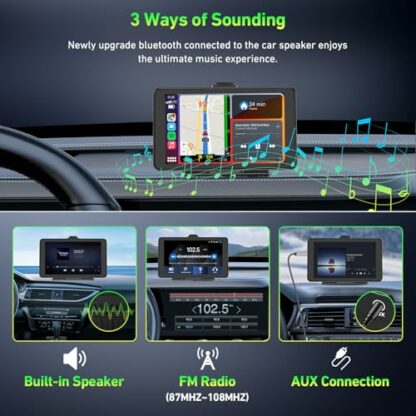 Wireless Carplay Android Auto Car Play Screen, Portable 7”HD Touch Screen Car Radio Bluetooth Car Stereo Car Screen with Map Navigation Airplay Mirror Link, Voice Assistant, FM/AUX for Most Vehicles 4 Wireless Carplay Android Auto Car Play Screen, Portable 7”HD Touch Screen Car Radio Bluetooth Car Stereo Car Screen with Map Navigation Airplay Mirror Link, Voice Assistant, FM/AUX for Most Vehicles - Image 4