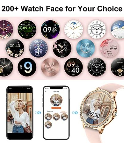 Women's Smart Watch Bluetooth Phone Calls for Android iOS 100+ Sport Fitness Tracker 1.32" HD Female Smartwatch Heart Rate Sleep Monitor Diamond Ladies Smartwatch Rose Gold Steel,2 Watch Straps - Image 4