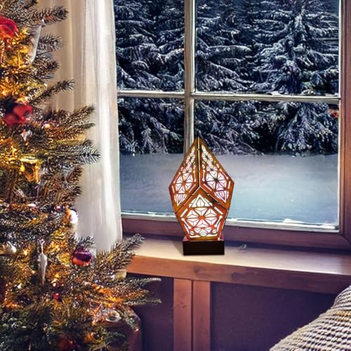 Wooden Bohemian Floor Lamp - Polar Star Floor Lamp | Decorative Wood Hollow Bohe Floor Lamp, Retro Geometric Decorative USB Lamp 3D Projection Light for Holiday Home Decor Accessories - Image 3