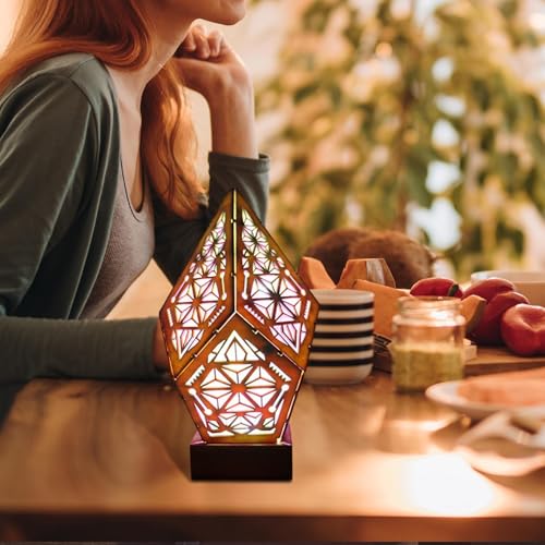 Wooden Bohemian Floor Lamp - Polar Star Floor Lamp | Decorative Wood Hollow Bohe Floor Lamp, Retro Geometric Decorative USB Lamp 3D Projection Light for Holiday Home Decor Accessories - Image 4