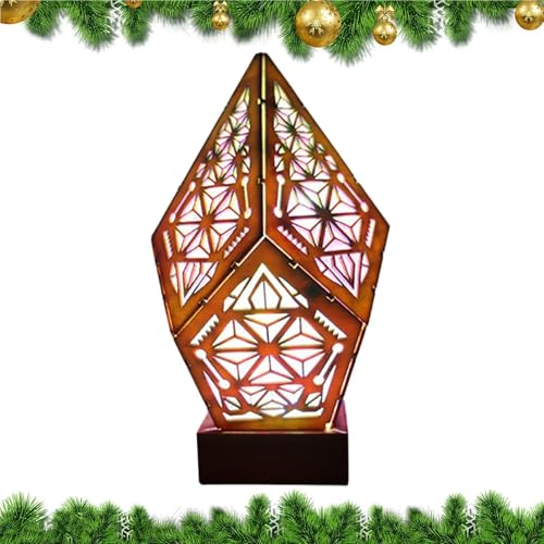 Wooden Bohemian Floor Lamp - Polar Star Floor Lamp | Decorative Wood Hollow Bohe Floor Lamp, Retro Geometric Decorative USB Lamp 3D Projection Light for Holiday Home Decor Accessories