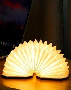 ZBOLE Originality Folding Accordion Lamp, Portable Wooden Desk Lamp, Ambient Lighting, Creative LED Paper Lantern with USB for Home Decoration(Walnut)