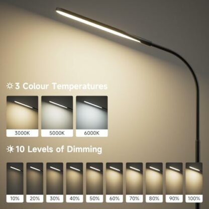 anyts Desk Lamp Clamp Eye Caring LED Desk Light 3 Colors 10 Brightness Dimmable Clip on Lamp for Office Study Reading - Image 4