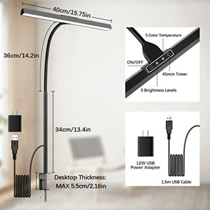 bravzurg LED Desk Lamp for Office, 12W Desk Light for Study - Image 4