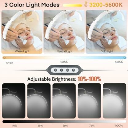 cenoz Half Moon Lamp,LED Lash Light for Eyelash Extensions, 29''Beauty Light Floor Standing,3 Color Temperature,Height Adjustable,Moon lamp for Skincare,Tattoo,Eyelash Tech 4 cenoz Half Moon Lamp,LED Lash Light for Eyelash Extensions, 29''Beauty Light Floor Standing,3 Color Temperature,Height Adjustable,Moon lamp for Skincare,Tattoo,Eyelash Tech - Image 4