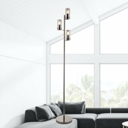 firstchoicelighting Black Chrome Floor Lamp Standing Light, Smoke Glass Shades, LED Compatible, Height 163cm 4 firstchoicelighting Black Chrome Floor Lamp Standing Light, Smoke Glass Shades, LED Compatible, Height 163cm - Image 4