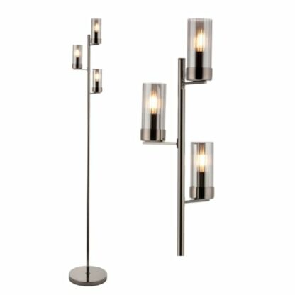 firstchoicelighting Black Chrome Floor Lamp Standing Light, Smoke Glass Shades, LED Compatible, Height 163cm 2 firstchoicelighting Black Chrome Floor Lamp Standing Light, Smoke Glass Shades, LED Compatible, Height 163cm - Image 2