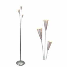 firstchoicelighting Traditional Design 3 Arm Floor Lamp or Standing Light, Satin Nickel, Alabaster Glass Shades, Height 159cm