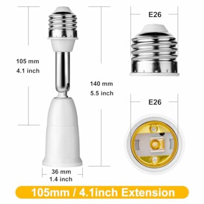 iKefe E26/E27 Light Bulb Socket Extender Adapter,180 Degree Bendable Light Fixture, E26/E27 to E26/E27 Medium Base Adjustable Socket Converter Extension(2 PCS) 4 iKefe E26/E27 Light Bulb Socket Extender Adapter,180 Degree Bendable Light Fixture, E26/E27 to E26/E27 Medium Base Adjustable Socket Converter Extension(2 PCS) - Image 4