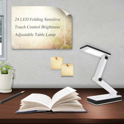 kosingna 2 Packs Portable Folding 24 LED Table Lamp Desk Light Sensitive Touch Control 3 Levels Adjustable Brightness Dimmable USB Charging Port 4 * AA Batteries Powered Operated for Students Reading - Image 4