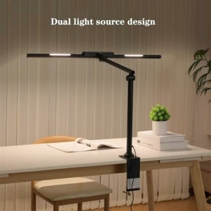 lamp Desk Lamp LED Desk Lamp with Clamp, Double Head Eye Protection Desk Lamp with Auto Shut-Off Timer, 5 Color Modes & Stepless Dimming, for Reading Study Workbench Table Light(Silver) lamp - Image 3