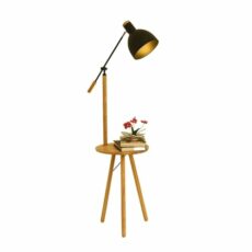 lamp Floor Lamp Industrial Floor Lamp Modern Floor Lamp with Shelves Farmhouse Rustic Floor Standing Lamps with Iron Shade & Wooden Base for Living Room Bedroom Office Standing Lamp(Black) lamp