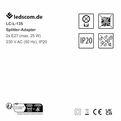 ledscom.de E27 Socket Elektra, Multiple Splitter Adapter from E27 to E27 Socket (Number and Splitter Type Selectable) 4 ledscom.de E27 Socket Elektra, Multiple Splitter Adapter from E27 to E27 Socket (Number and Splitter Type Selectable) - Image 4