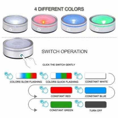 veorly LED Light Base with Sensitive Touch Round Colorful Stand Display for 3D Crystal Glass Art Photo Frame Silver Concave - Image 4