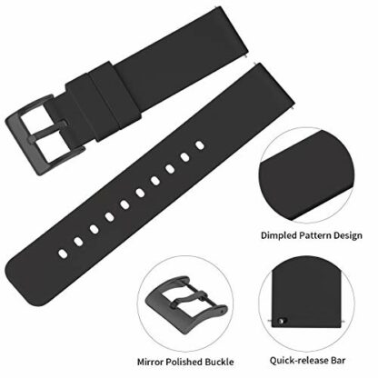 (2 pcs) Silicone Watch Straps 18mm 20mm 22mm Quick Release - Black Soft Rubber Watch Bands Replacement - Waterproof Military Style Watch Strap for Men Ladies - for Smart Watch Straps Clasp Buckle - Image 4