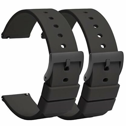 (2 pcs) Silicone Watch Straps 18mm 20mm 22mm Quick Release - Black Soft Rubber Watch Bands Replacement - Waterproof Military Style Watch Strap for Men Ladies - for Smart Watch Straps Clasp Buckle - Image 2