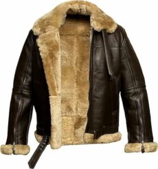 AAOutfitz Men Brown Aviator Sheepskin Raf Real Bomber Shearling Leather Jacket