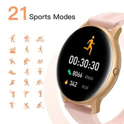 AGPTEK Smart Watches for Women, 5ATM Waterproof Swimming Watch Fitness Tracker, Smartwatch for Android iOS iPhones Support Heart Rate Sleep Monitor, Pedometer, Female Health Tracking, Rose Gold - Image 3