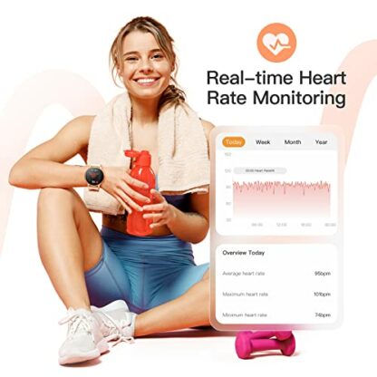 AGPTEK Smart Watches for Women, 5ATM Waterproof Swimming Watch Fitness Tracker, Smartwatch for Android iOS iPhones Support Heart Rate Sleep Monitor, Pedometer, Female Health Tracking, Rose Gold - Image 4