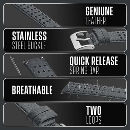 ALPINE Soft and Smooth Genuine Perforated Leather Watch Strap - Black, Brown, Tan - 18 mm, 20 mm, 22 mm 3 ALPINE Soft and Smooth Genuine Perforated Leather Watch Strap - Black, Brown, Tan - 18 mm, 20 mm, 22 mm - Image 3