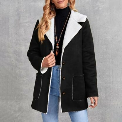 AMhomely Winter Jacket for Women Faux Suede Shearling Coat Sherpa Fleece Lined Thicken Thermal Button Warm Overcoat Faux Sheepskin Buckle Casual Plush Cardigans with Pockets Trucker Jacket 3 AMhomely Winter Jacket for Women Faux Suede Shearling Coat Sherpa Fleece Lined Thicken Thermal Button Warm Overcoat Faux Sheepskin Buckle Casual Plush Cardigans with Pockets Trucker Jacket - Image 3