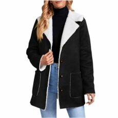 AMhomely Winter Jacket for Women Faux Suede Shearling Coat Sherpa Fleece Lined Thicken Thermal Button Warm Overcoat Faux Sheepskin Buckle Casual Plush Cardigans with Pockets Trucker Jacket