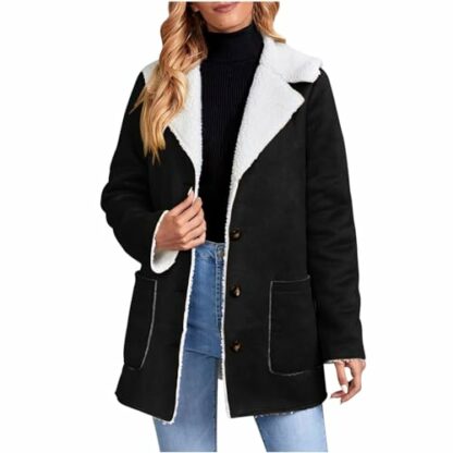 AMhomely Winter Jacket for Women Faux Suede Shearling Coat Sherpa Fleece Lined Thicken Thermal Button Warm Overcoat Faux Sheepskin Buckle Casual Plush Cardigans with Pockets Trucker Jacket 2 AMhomely Winter Jacket for Women Faux Suede Shearling Coat Sherpa Fleece Lined Thicken Thermal Button Warm Overcoat Faux Sheepskin Buckle Casual Plush Cardigans with Pockets Trucker Jacket - Image 2