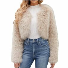 AMhomely Womens Faux Fur Coat Short Plus Size Cropped Furry Jacket Fluffy Coats For Dress Open Front Bolero Faux Fur Shrug Elegant Fake Fur Jacket Solid Soft Fuzzy Thick Winter Warm Jacket