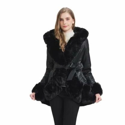 AOWITH Faux Leather Jacket for Women with Faux Fur Collar Long Sleeve Parka with Pockets Warm Winter Coat with Belt 3 AOWITH Faux Leather Jacket for Women with Faux Fur Collar Long Sleeve Parka with Pockets Warm Winter Coat with Belt - Image 3