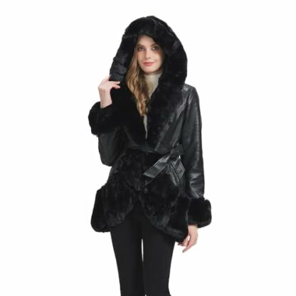 AOWITH Faux Leather Jacket for Women with Faux Fur Collar Long Sleeve Parka with Pockets Warm Winter Coat with Belt 4 AOWITH Faux Leather Jacket for Women with Faux Fur Collar Long Sleeve Parka with Pockets Warm Winter Coat with Belt - Image 4