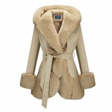 AOWITH Faux Leather Jacket for Women with Faux Fur Collar Long Sleeve Parka with Pockets Warm Winter Coat with Belt