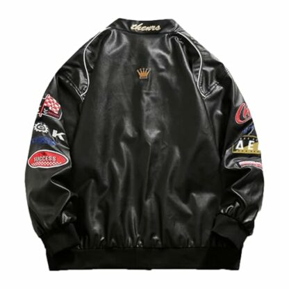 Aelfric Eden Mens Faux Leather Varsity Jacket Vintage Racing Motorcycle Bomber Jackets Oversized Unisex Streetwear Jacket 3 Aelfric Eden Mens Faux Leather Varsity Jacket Vintage Racing Motorcycle Bomber Jackets Oversized Unisex Streetwear Jacket - Image 3