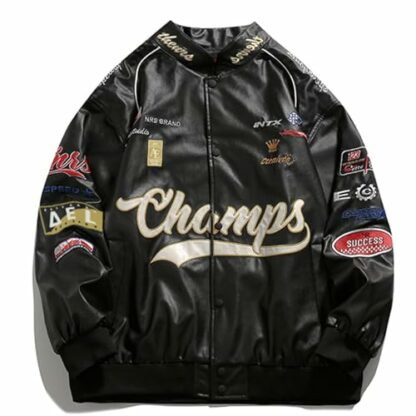 Aelfric Eden Mens Faux Leather Varsity Jacket Vintage Racing Motorcycle Bomber Jackets Oversized Unisex Streetwear Jacket 2 Aelfric Eden Mens Faux Leather Varsity Jacket Vintage Racing Motorcycle Bomber Jackets Oversized Unisex Streetwear Jacket - Image 2