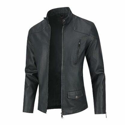 Allthemen Mens Leather Jackets Casual Stand Collar Jacket Full Zipper Bomber Jacket Long Sleeve Outdoor 3 Allthemen Mens Leather Jackets Casual Stand Collar Jacket Full Zipper Bomber Jacket Long Sleeve Outdoor - Image 3