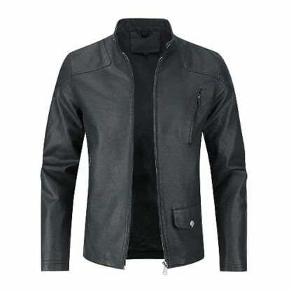 Allthemen Mens Leather Jackets Casual Stand Collar Jacket Full Zipper Bomber Jacket Long Sleeve Outdoor 2 Allthemen Mens Leather Jackets Casual Stand Collar Jacket Full Zipper Bomber Jacket Long Sleeve Outdoor - Image 2