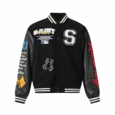 Arnodefrance Men Saint Savior Graphic Print Varsity Jacket Vintage Baseball Jackets streetwear Coats