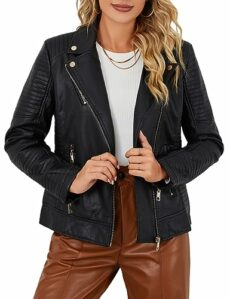 BELLIVERA Women Faux Leather Jacket Moto Biker Short Coat