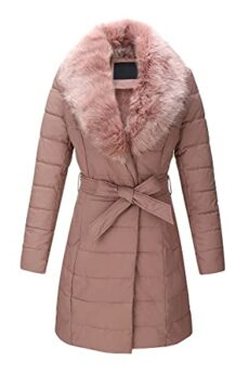 BELLIVERA Women Quilted Lightweight Padded Hooded Jacket, Winter Warm Long Puffer Coat with Detachble Fur Collar